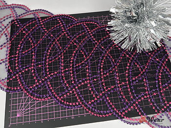 Non stretch black lace with pink & purple decoration - 18 cm