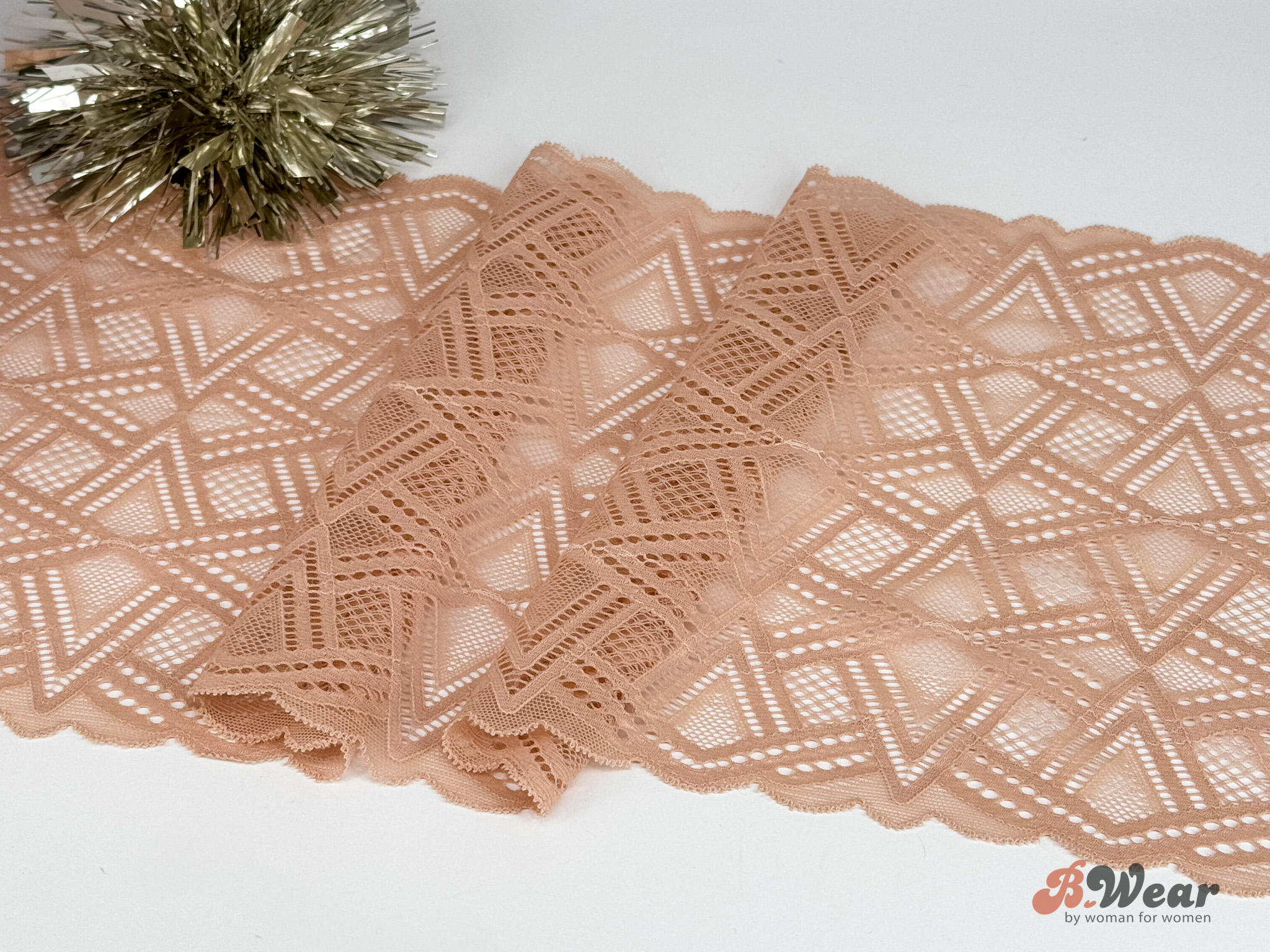 Beige stretch lace with abstract pattern - 20 cm