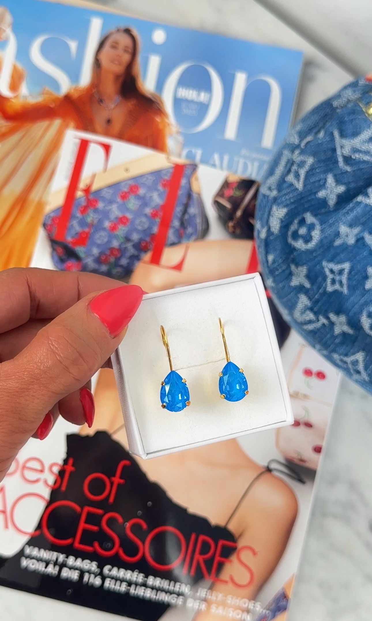 Earrings Khloe Drop Electric Blue Gold - 5