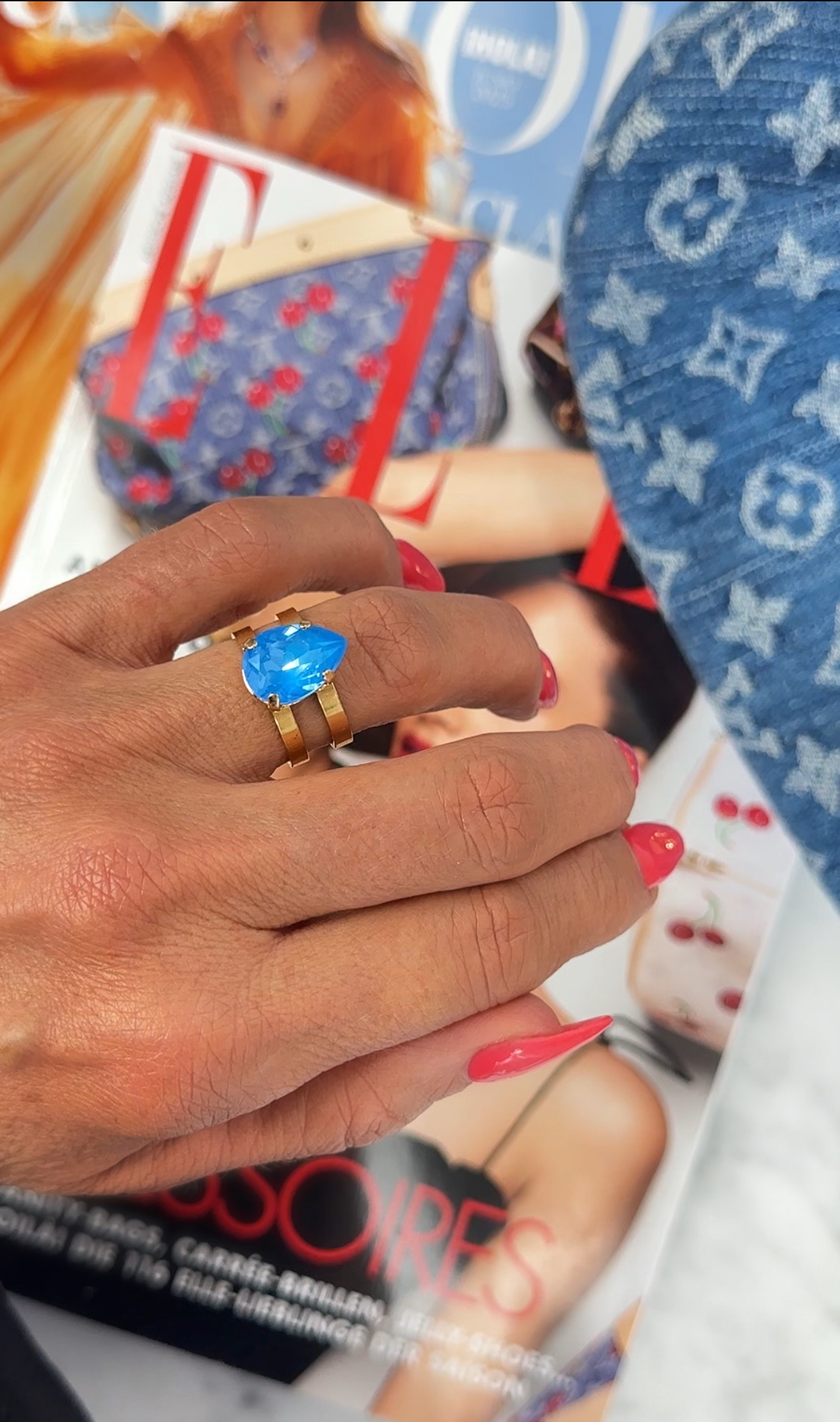 Ring Khloe Double Band Drop Petite Electric Blue Gold - 2