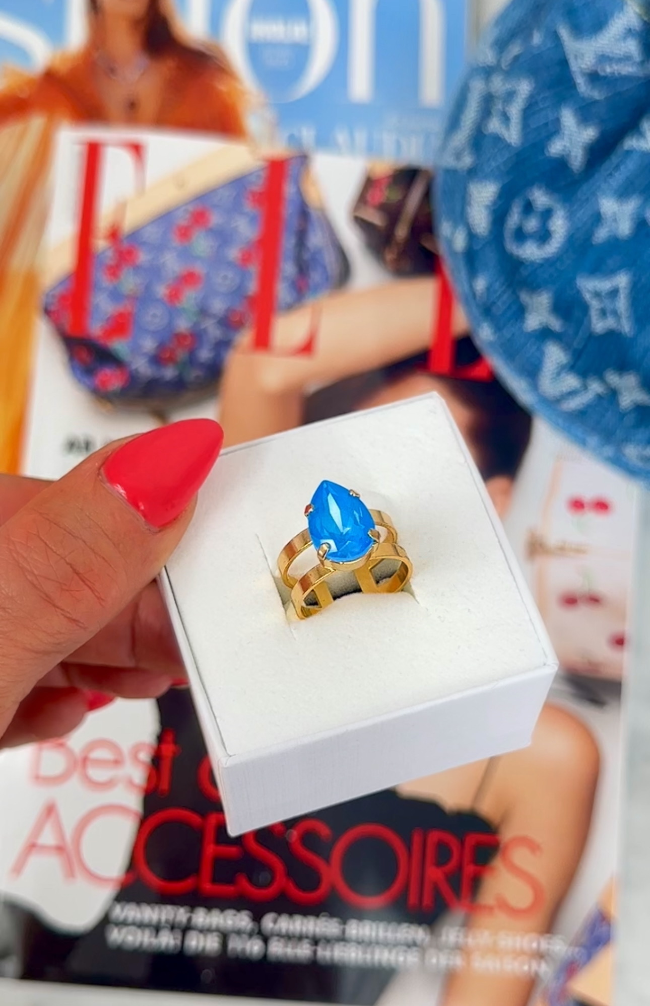 Ring Khloe Double Band Drop Petite Electric Blue Gold