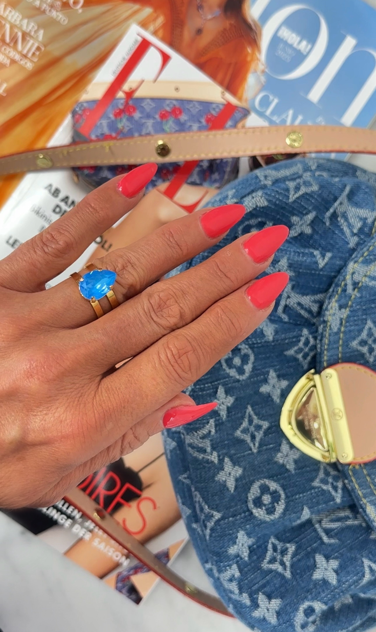 Ring Khloe Double Band Drop Petite Electric Blue Gold - 3