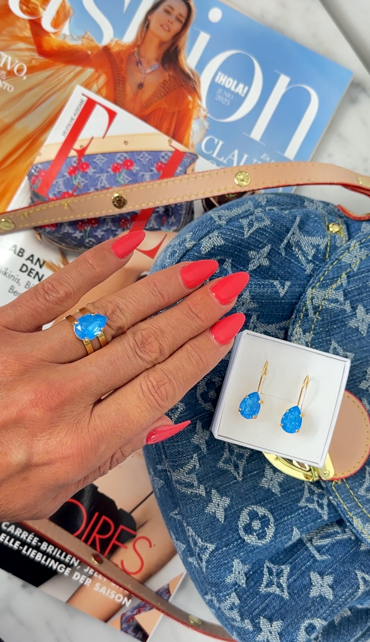 Ring Khloe Double Band Drop Petite Electric Blue Gold - 4