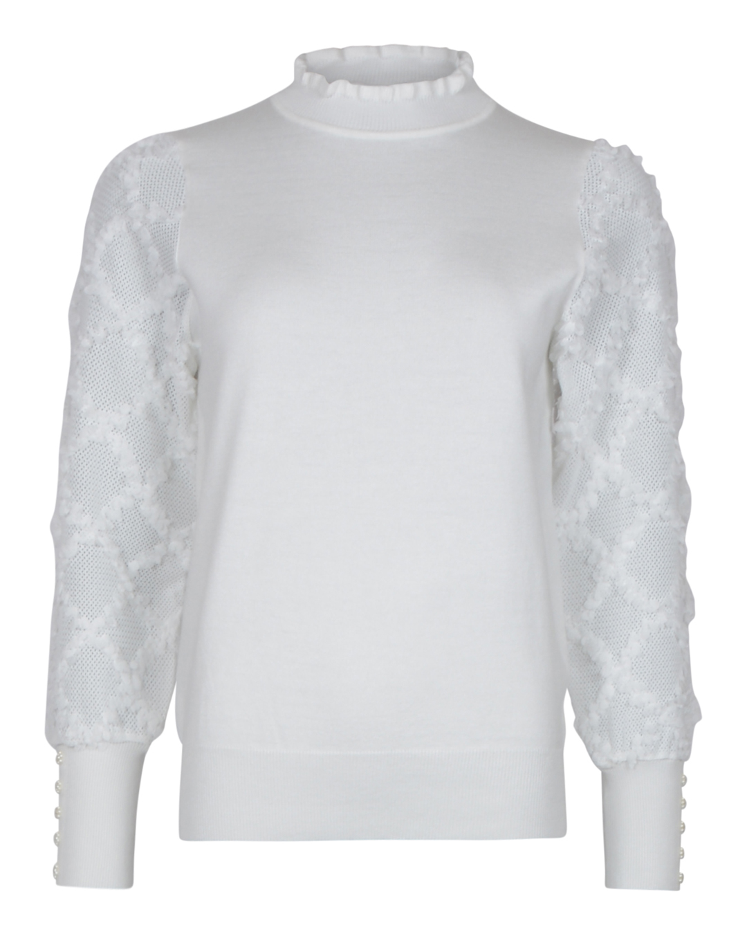 Jumper spets på ärm ståkrage offwhite