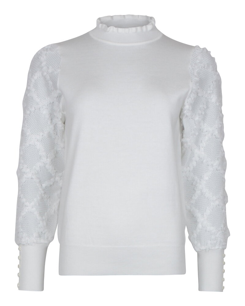 Jumper spets på ärm ståkrage offwhite