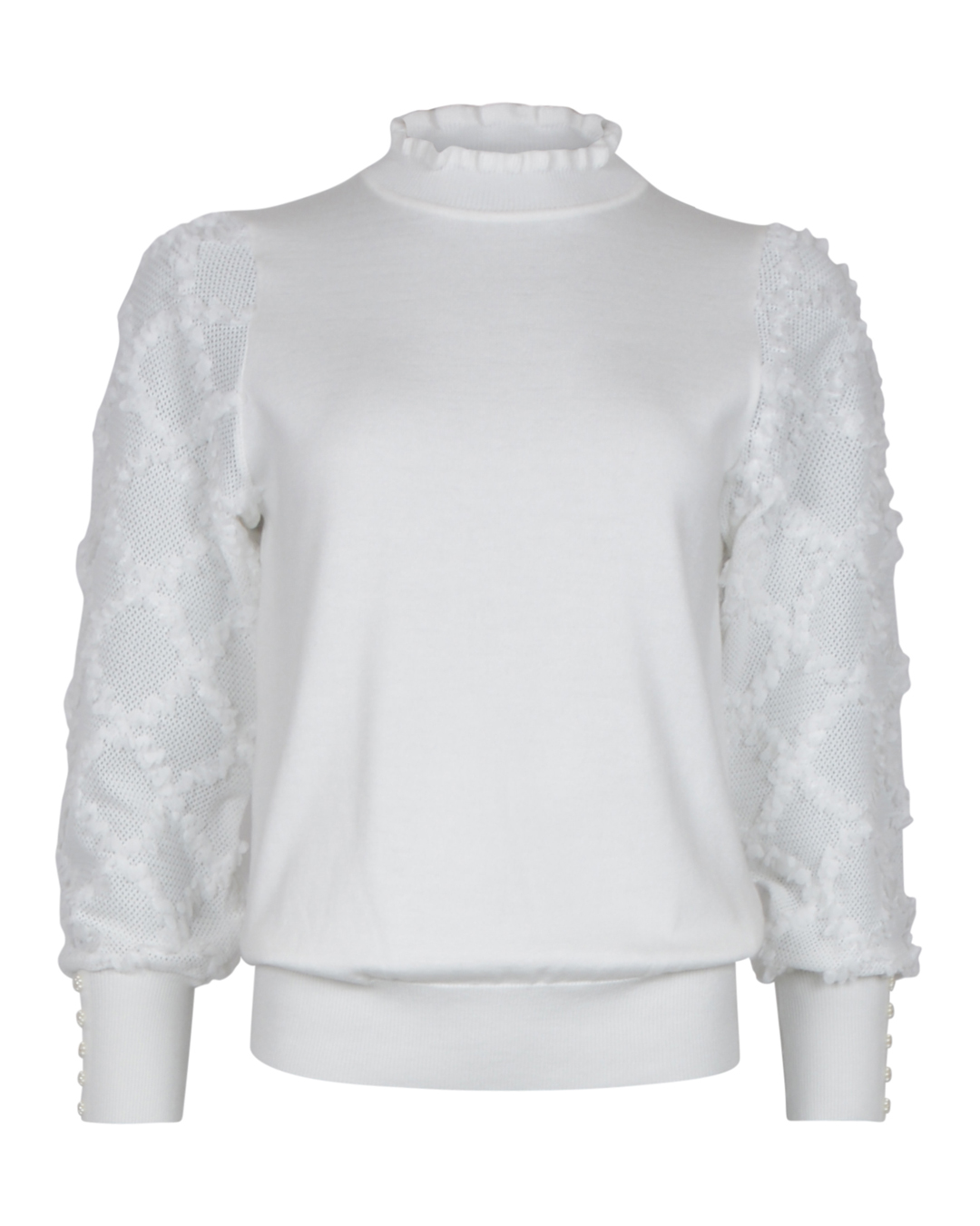 Jumper spets på ärm ståkrage offwhite - 3