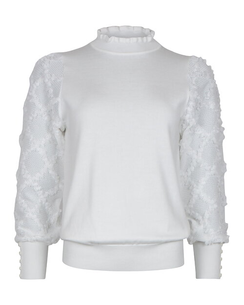 Jumper spets på ärm ståkrage offwhite - 3