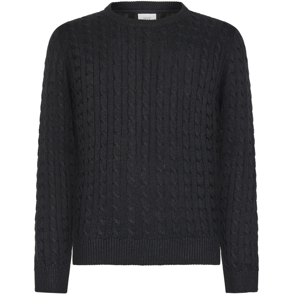 GRTue Cable LS Knit Black Melange