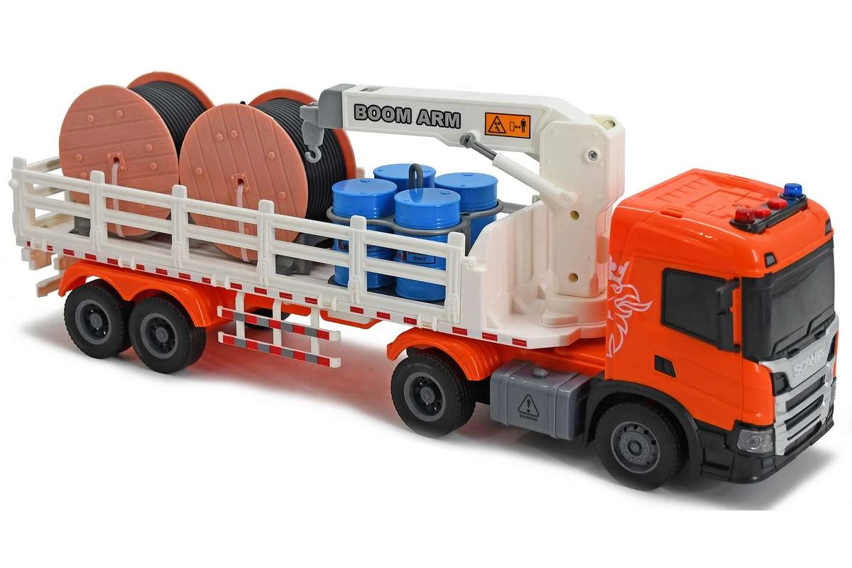 Contruck Scania -kuorma-auto nosturivarusteilla sekä valo- ja äänitehosteilla