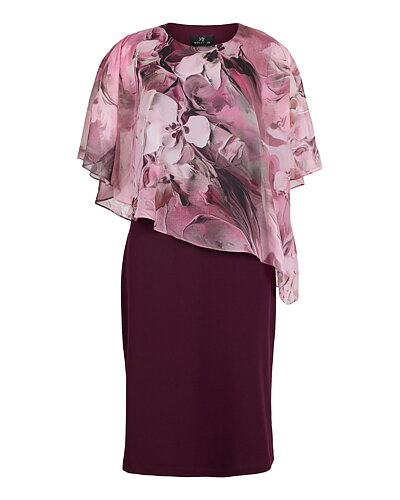 Klänning vinröd skir rosa blommig poncho