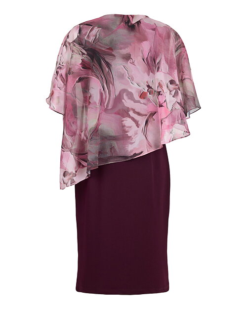 Klänning vinröd skir rosa blommig poncho - 2