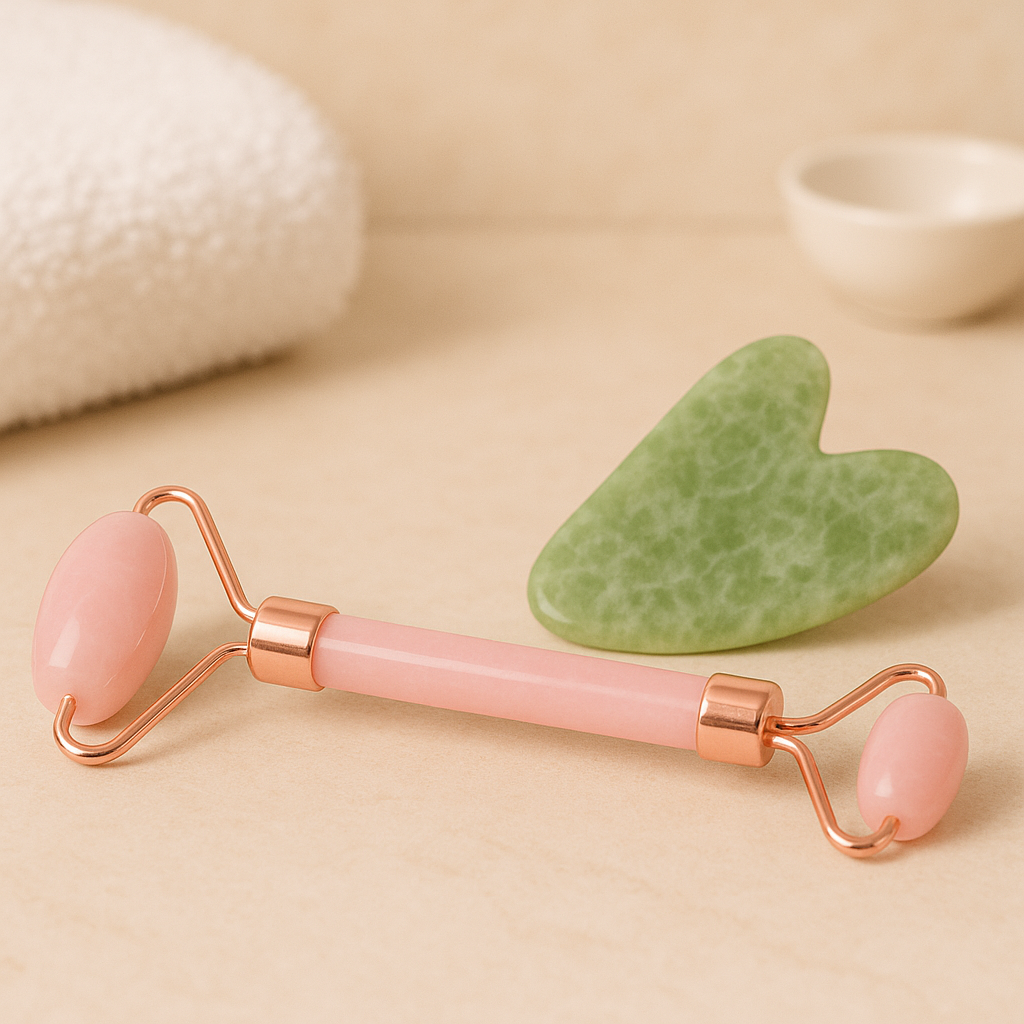 Pink Jade Roller &amp; Gua-Sha Heart - Beauty Duo - 2