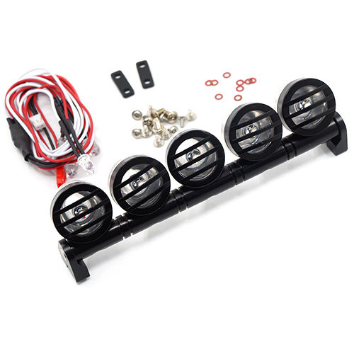 Yeah Racing YA-0370BK 1/10 Aluminum Roof 5 White LED Light Set Black For RC Truck Crawler