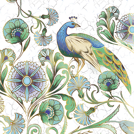 Peacock & Flower Pattern On Dried Texture Ground, Greeting Card