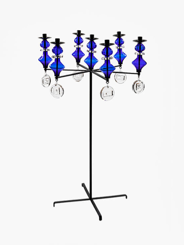 Lysestake SH 48, 7 lys med blått glass klart glass