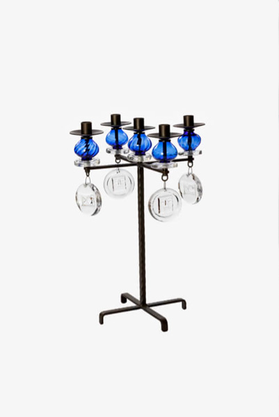 Lysestage SH-51, 5 stearinlys med blåt glas