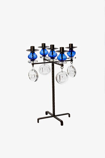 Lysestake SH-51, 5 lys med blått glass