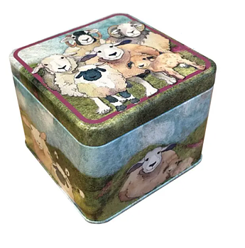Small square tin 10x10x8 cm  Får