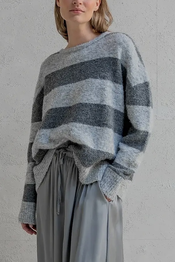 Penn & Ink NY  -Jumper Stripe Light Grey - Grey