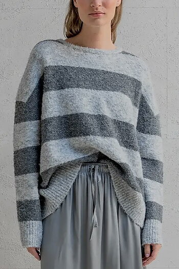 Penn & Ink NY  -Jumper Stripe Light Grey - Grey