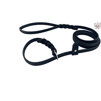Jaktkoppel av läder 180cm svart med ring och stopp