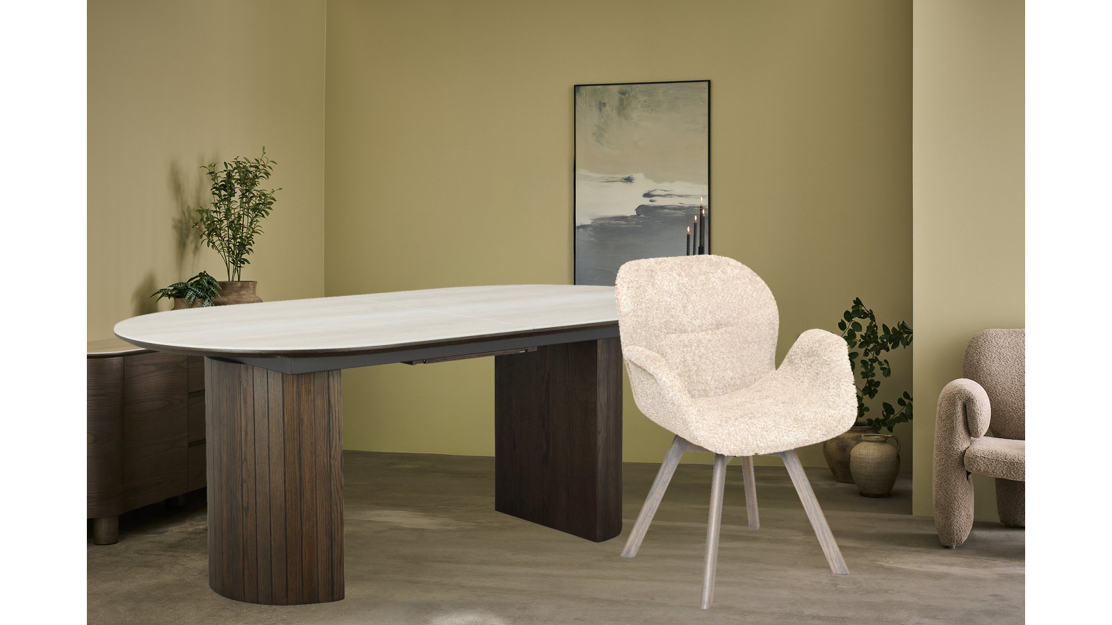 Bord Ullern + stol Bjerke  Grålackade ben/Beige