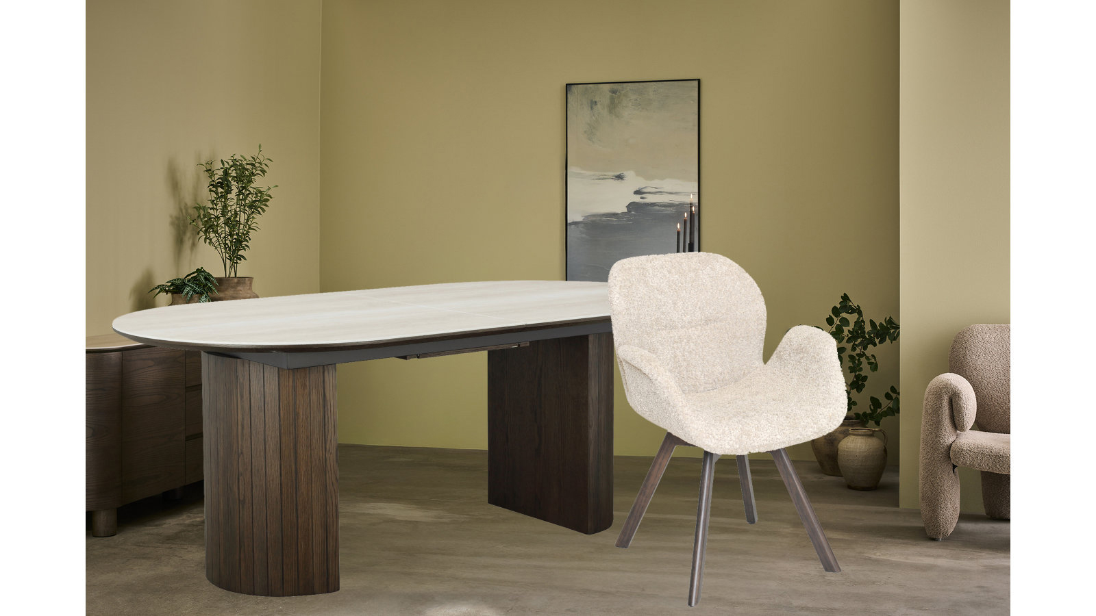 Bord Ullern + stol Bjerke Brunlackede ben/Beige