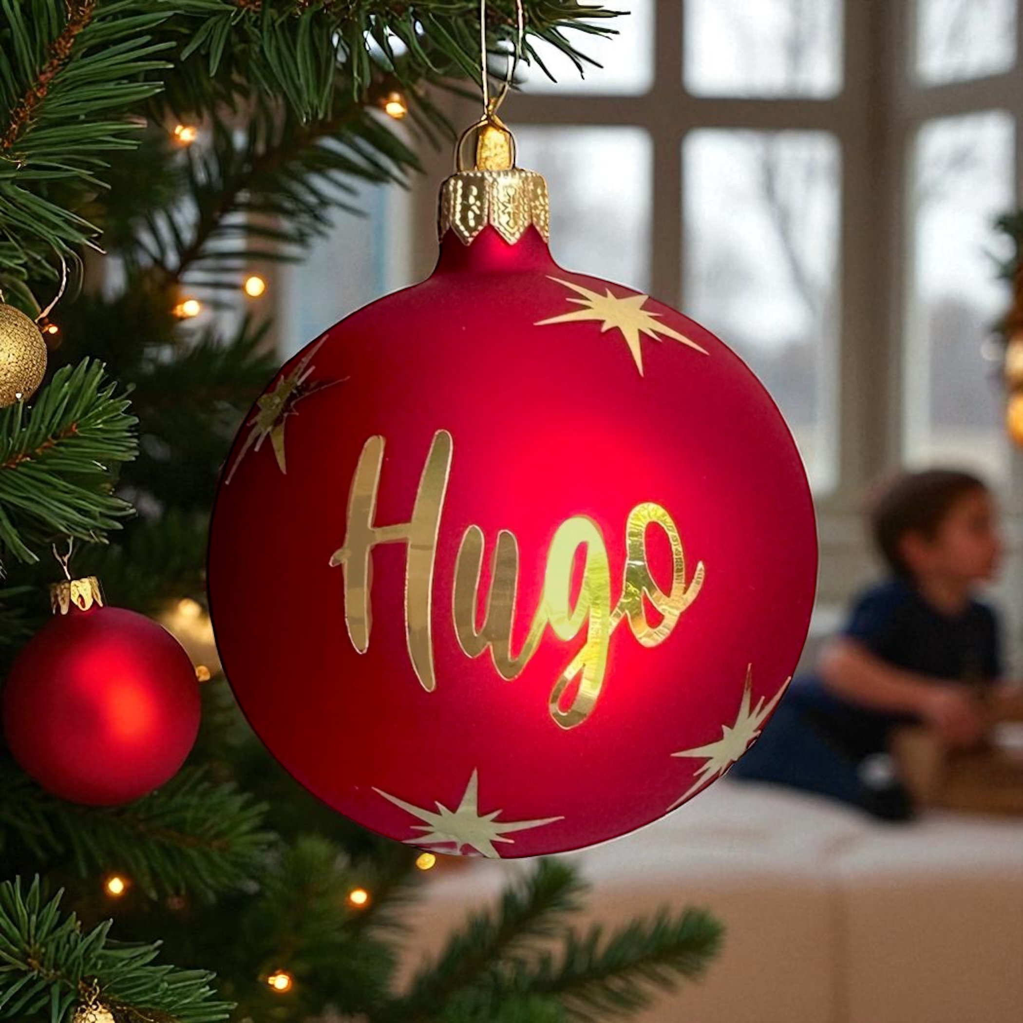 Julgranskula med valfritt namn - Kromad guldtext