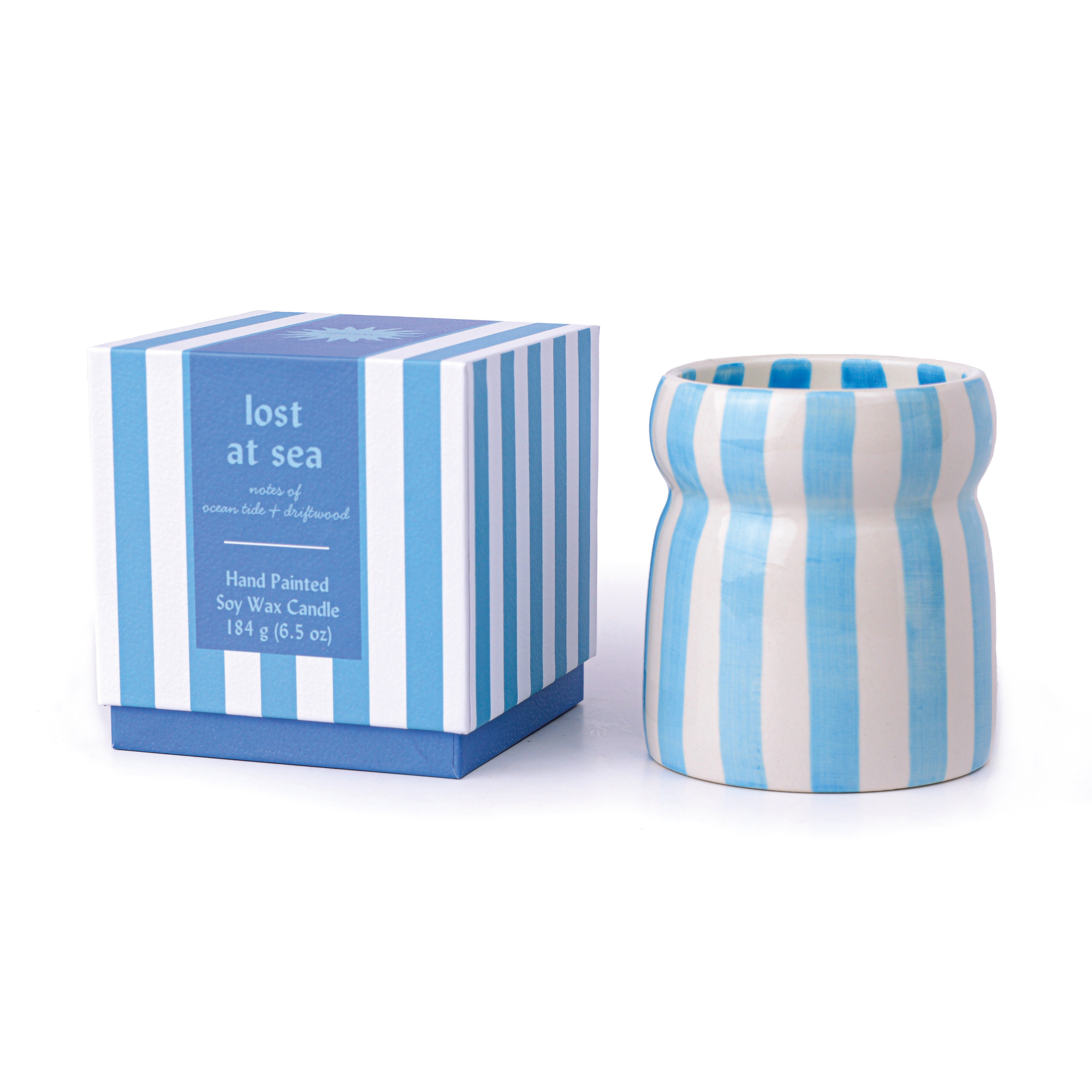 Scented candle Cabana Blue striped ceramic, Lost at Sea