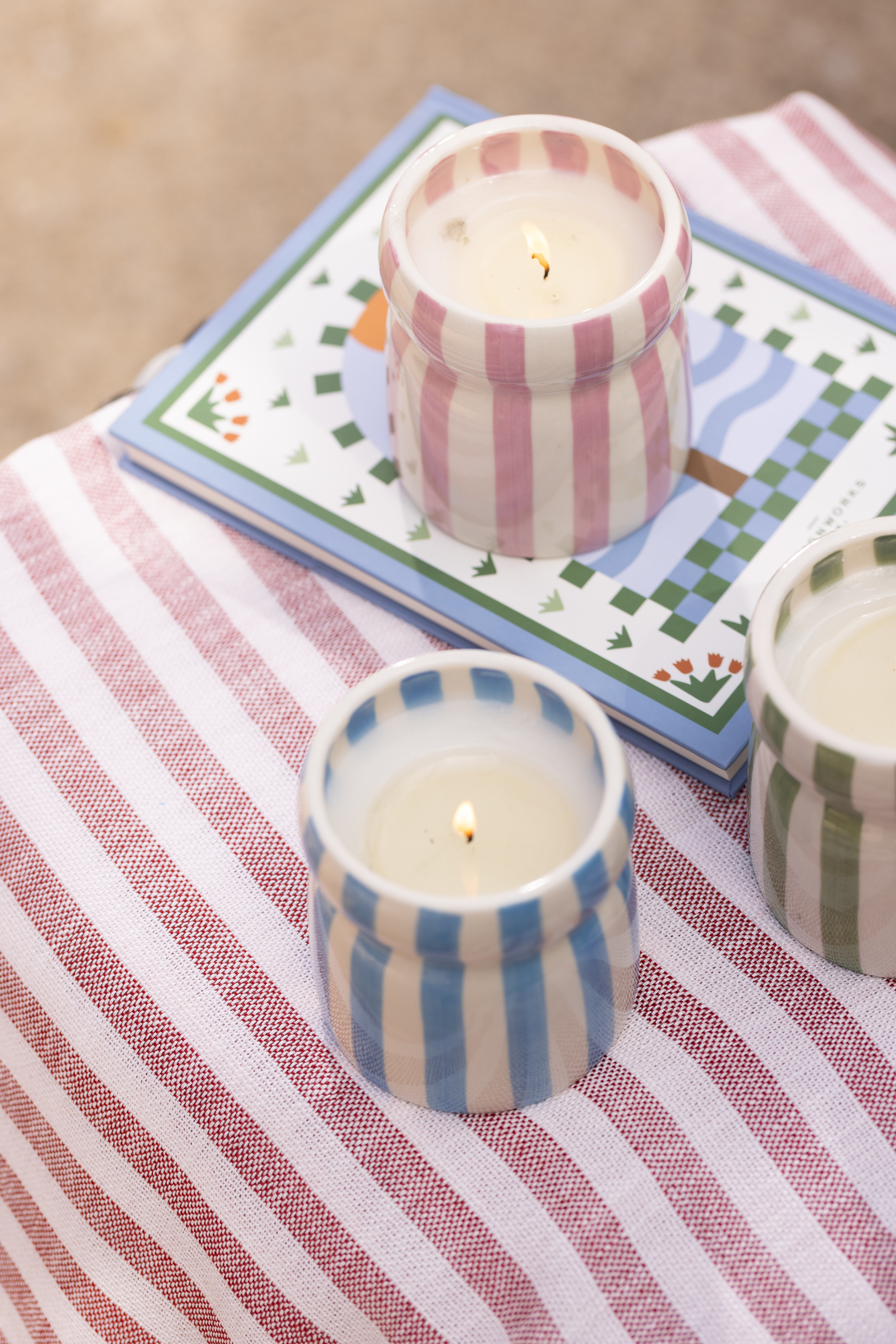 Scented candle Cabana Blue striped ceramic, Lost at Sea
