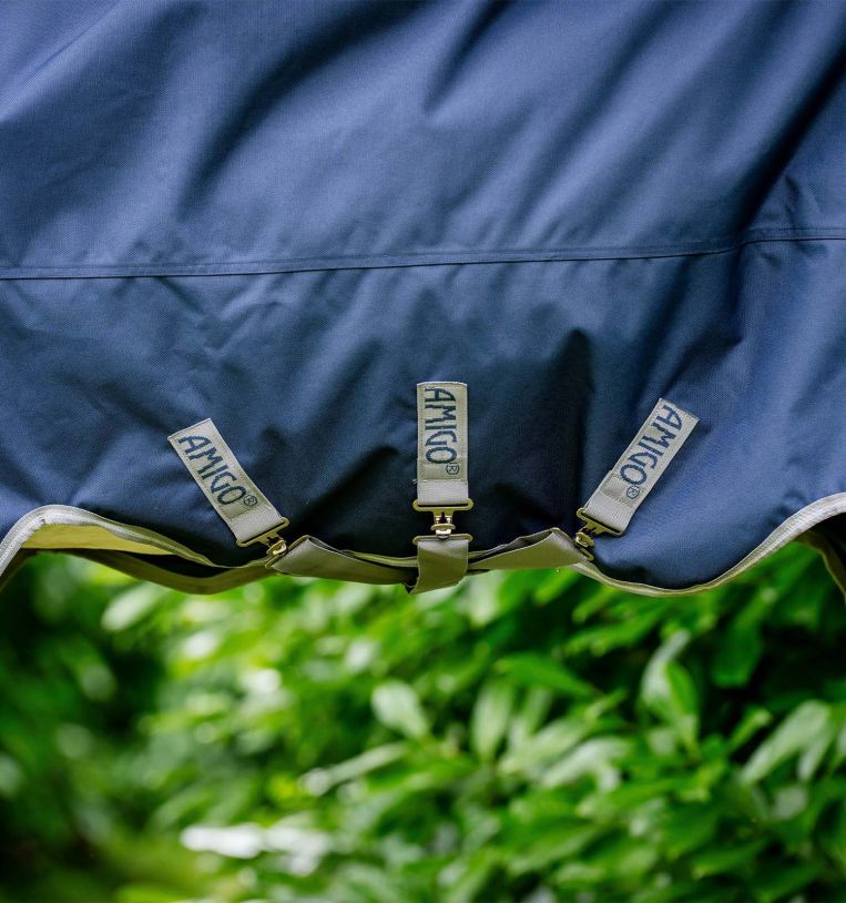 Horseware Amigo 1200D XL Turnout Horse Rug 50g - Navy/Titanium Grey & Silver - shine-enhancing