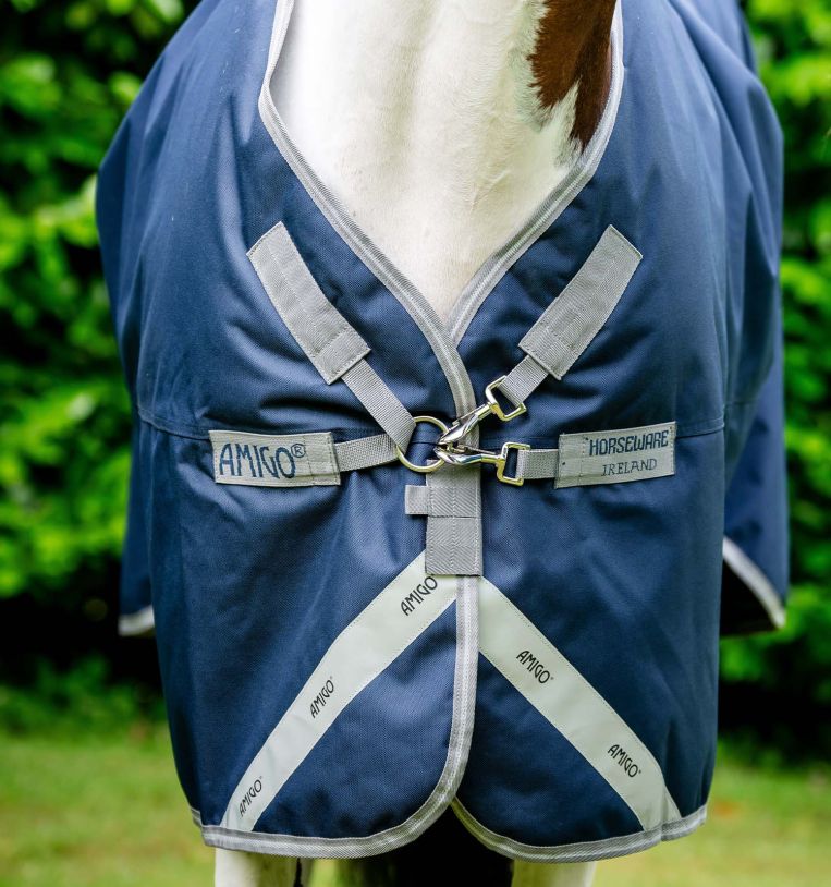 Horseware Amigo 1200D XL Turnout Horse Rug 50g - Navy/Titanium Grey & Silver - waterproof