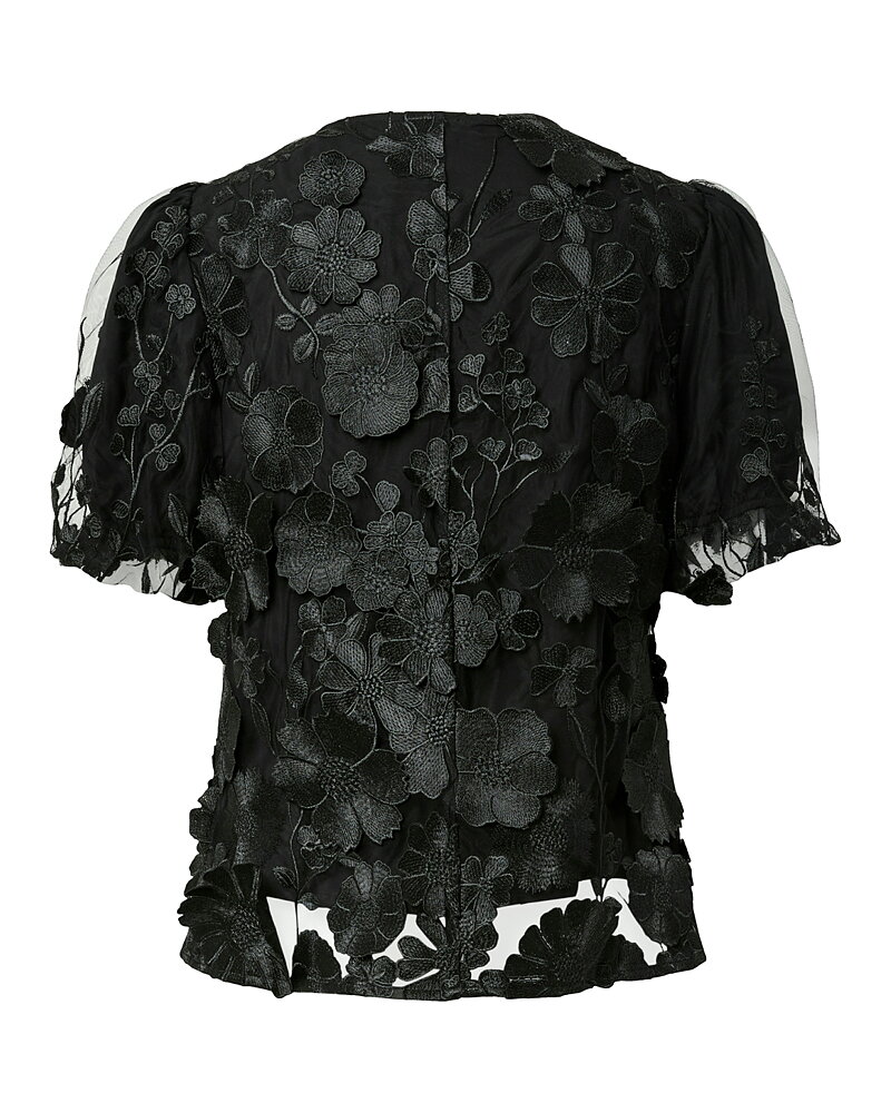 Blus blommig spets v-ringad svart