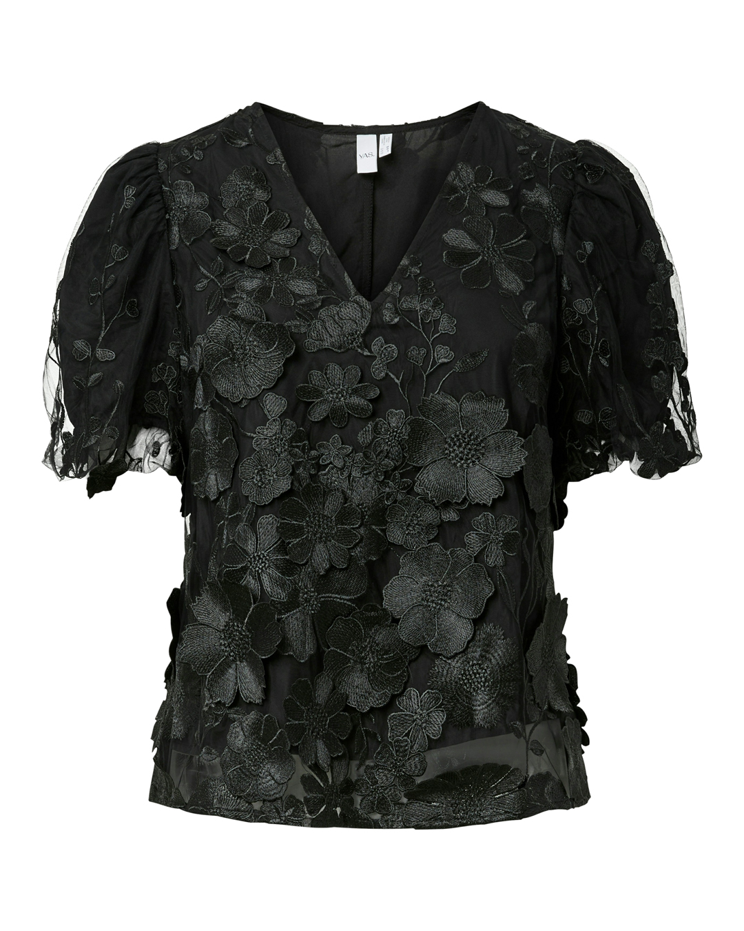 Blus blommig spets v-ringad svart