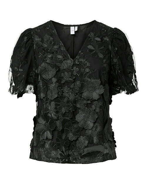Blus blommig spets v-ringad svart