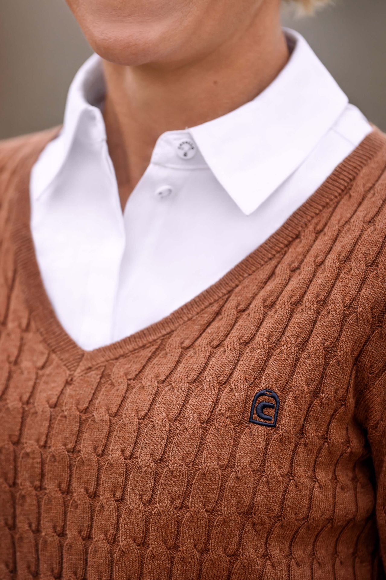 CAVALKORI Klimke Edition Knitted Sweater - Tabak Melange - V-neck