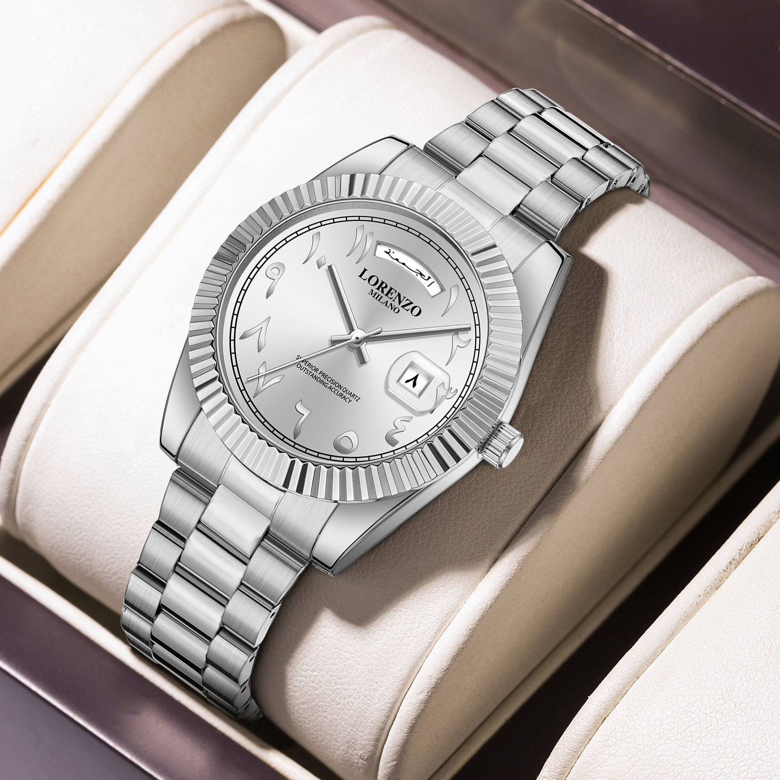 Lorenzo Day-Date Arabic Silver - 10