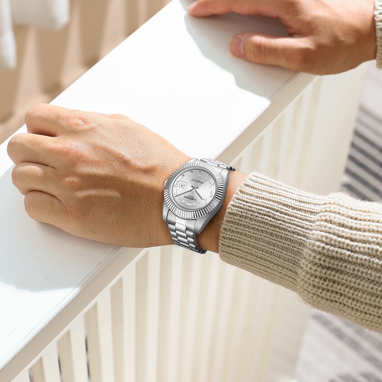 Lorenzo Day-Date Arabic Silver - 7