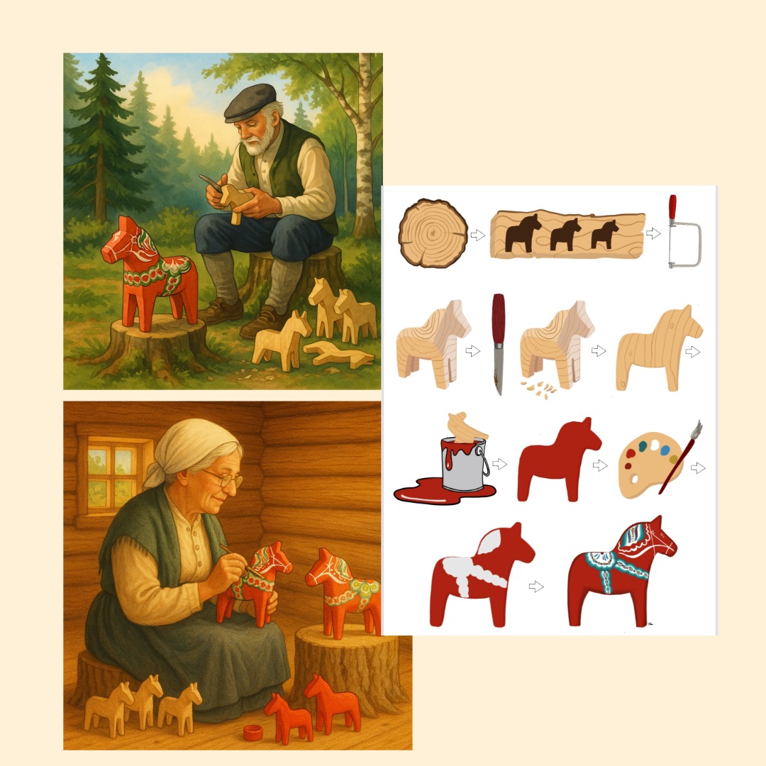 Geschirrtuch - Dala horse production - Alle drei Motive 
