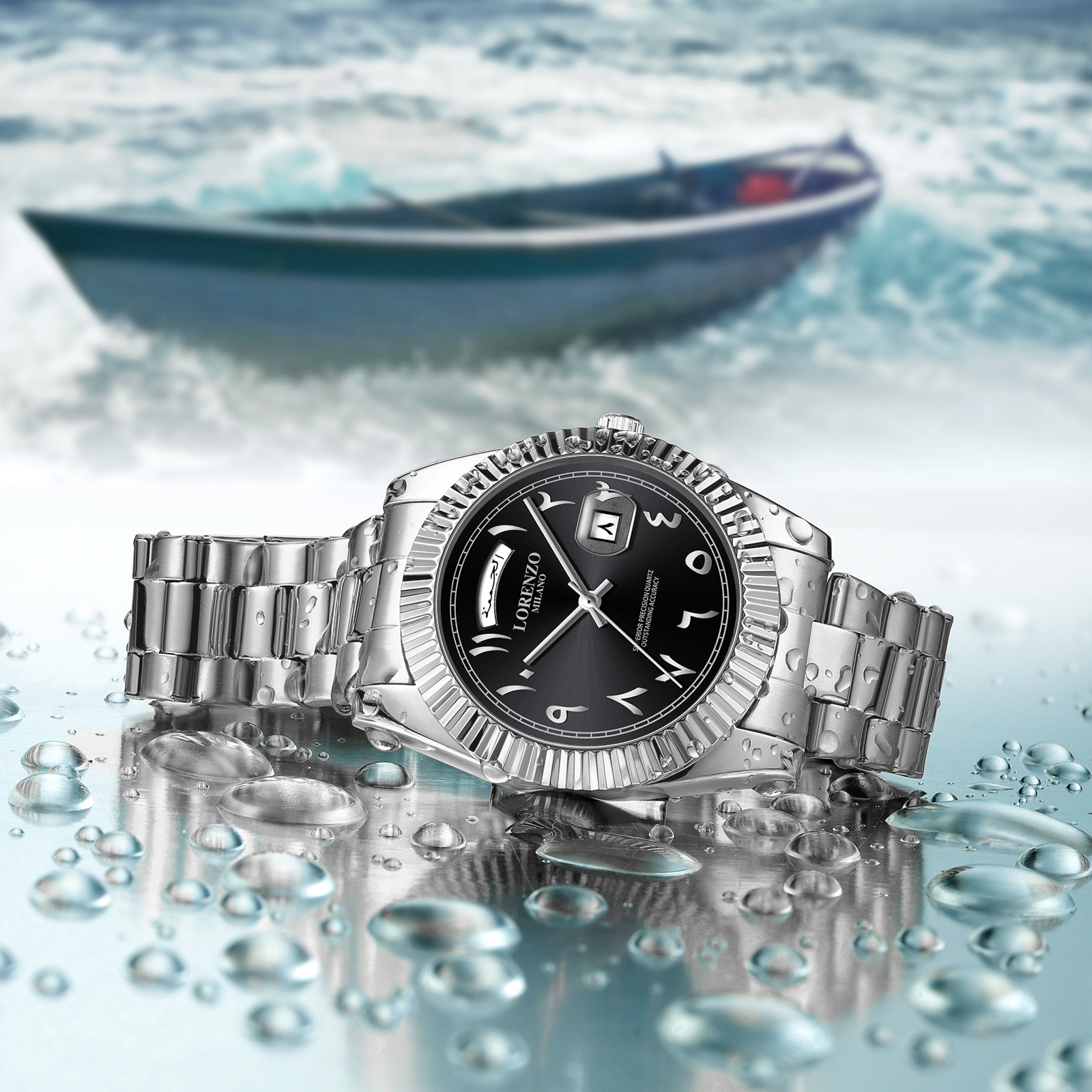 Lorenzo Day-Date Arabic Silver Black - 8