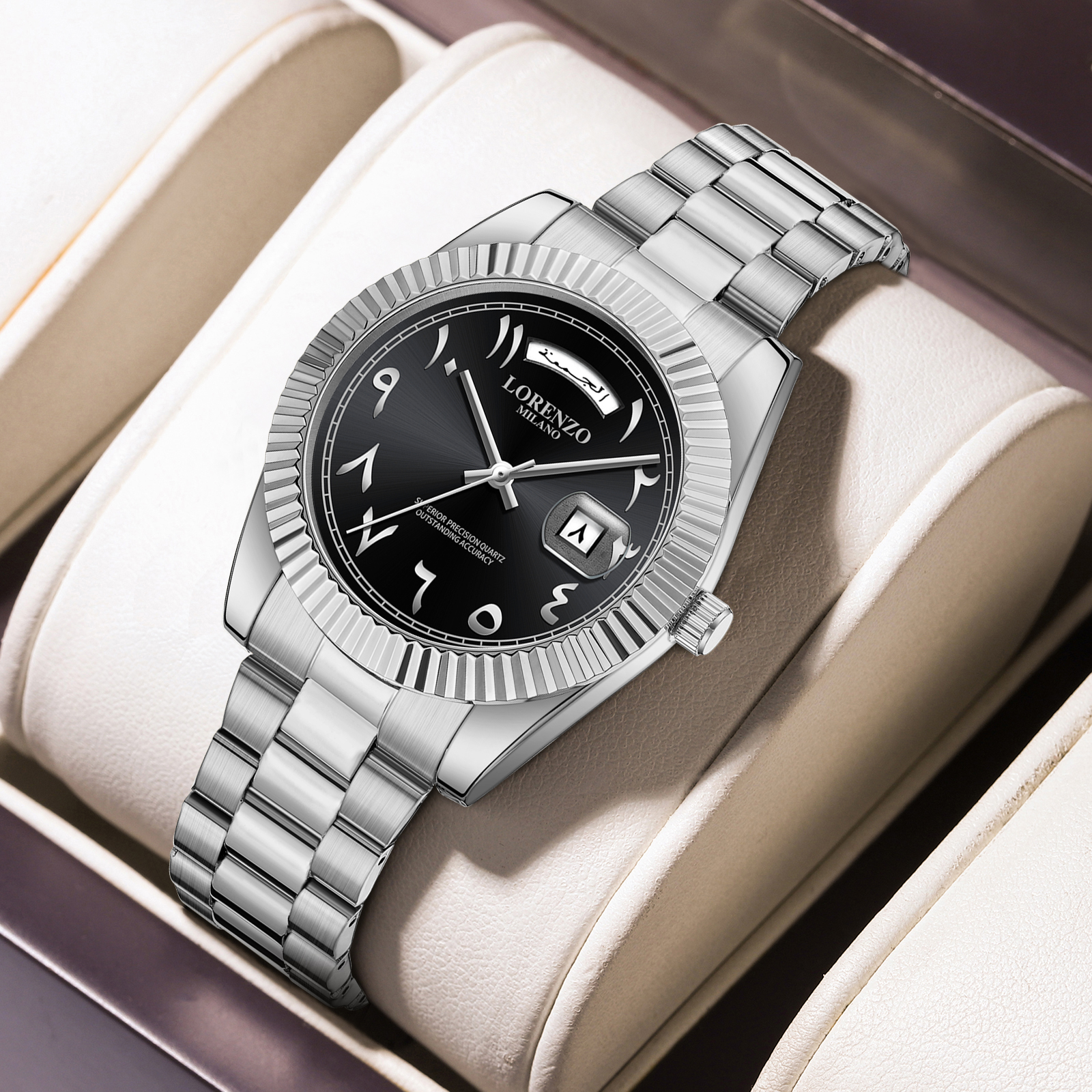 Lorenzo Day-Date Arabic Silver Black - 10