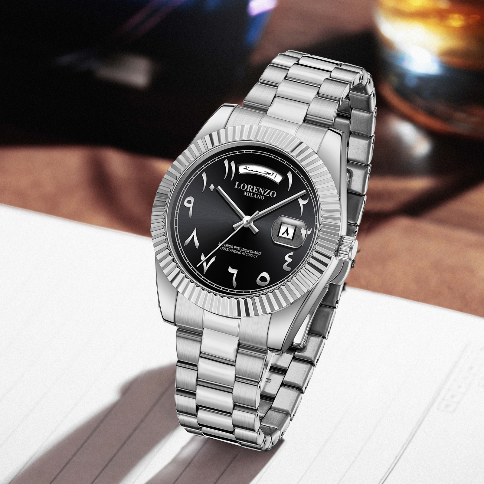 Lorenzo Day-Date Arabic Silver Black - 9