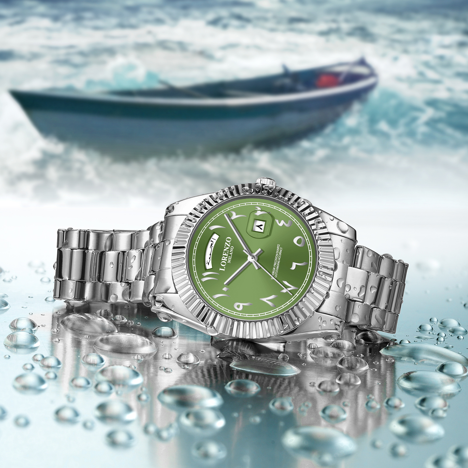 Lorenzo Day-Date Arabic Silver Green - 8