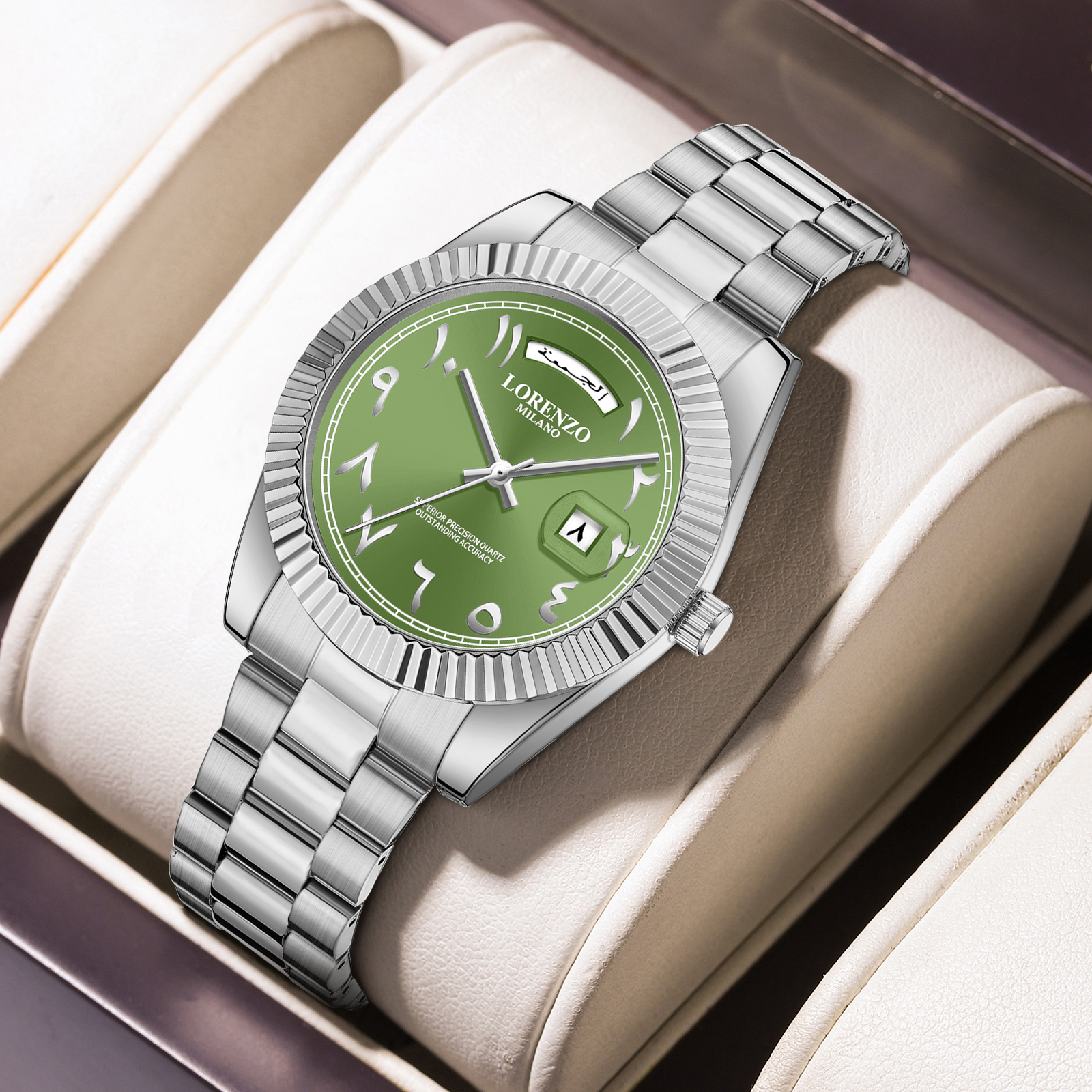 Lorenzo Day-Date Arabic Silver Green - 10