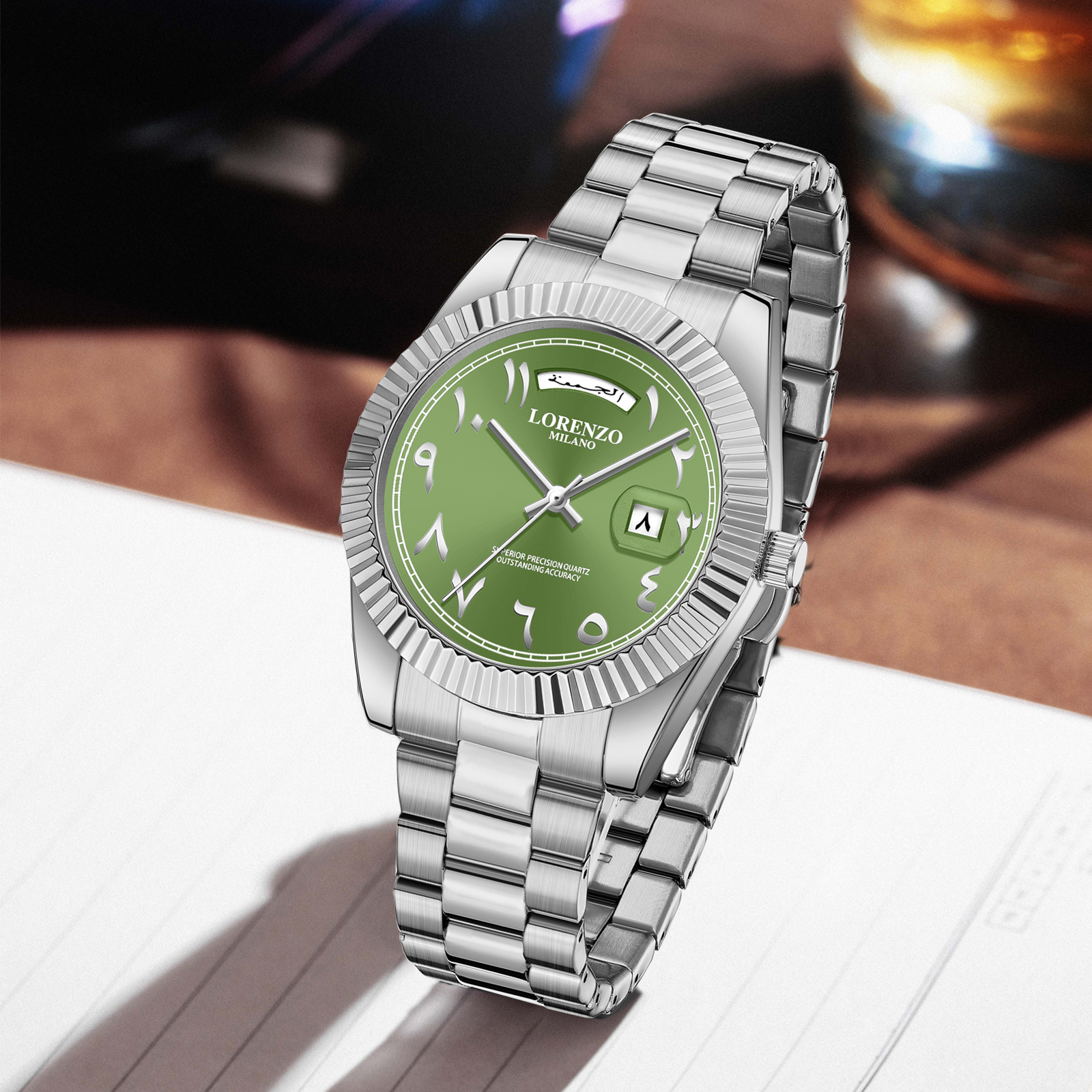 Lorenzo Day-Date Arabic Silver Green - 9