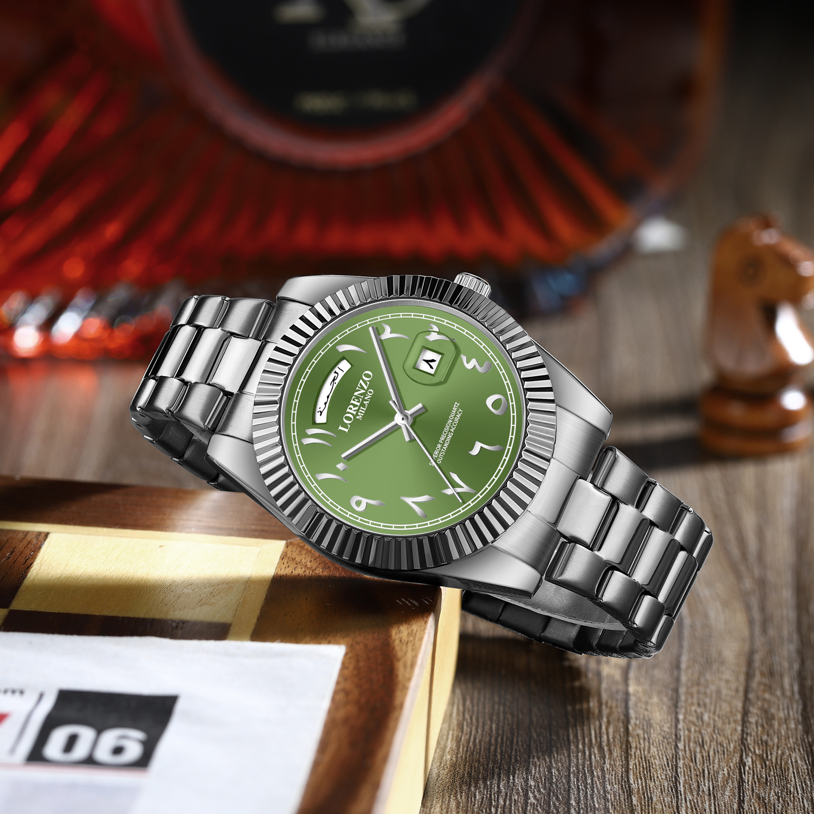 Lorenzo Day-Date Arabic Silver Green - 6