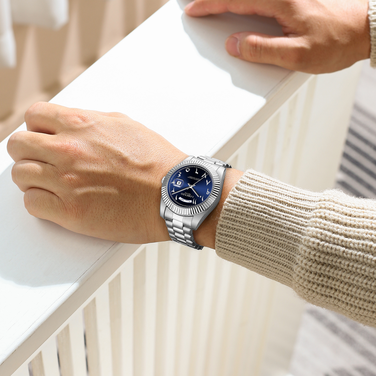 Lorenzo Day-Date Arabic Silver Blue - 7