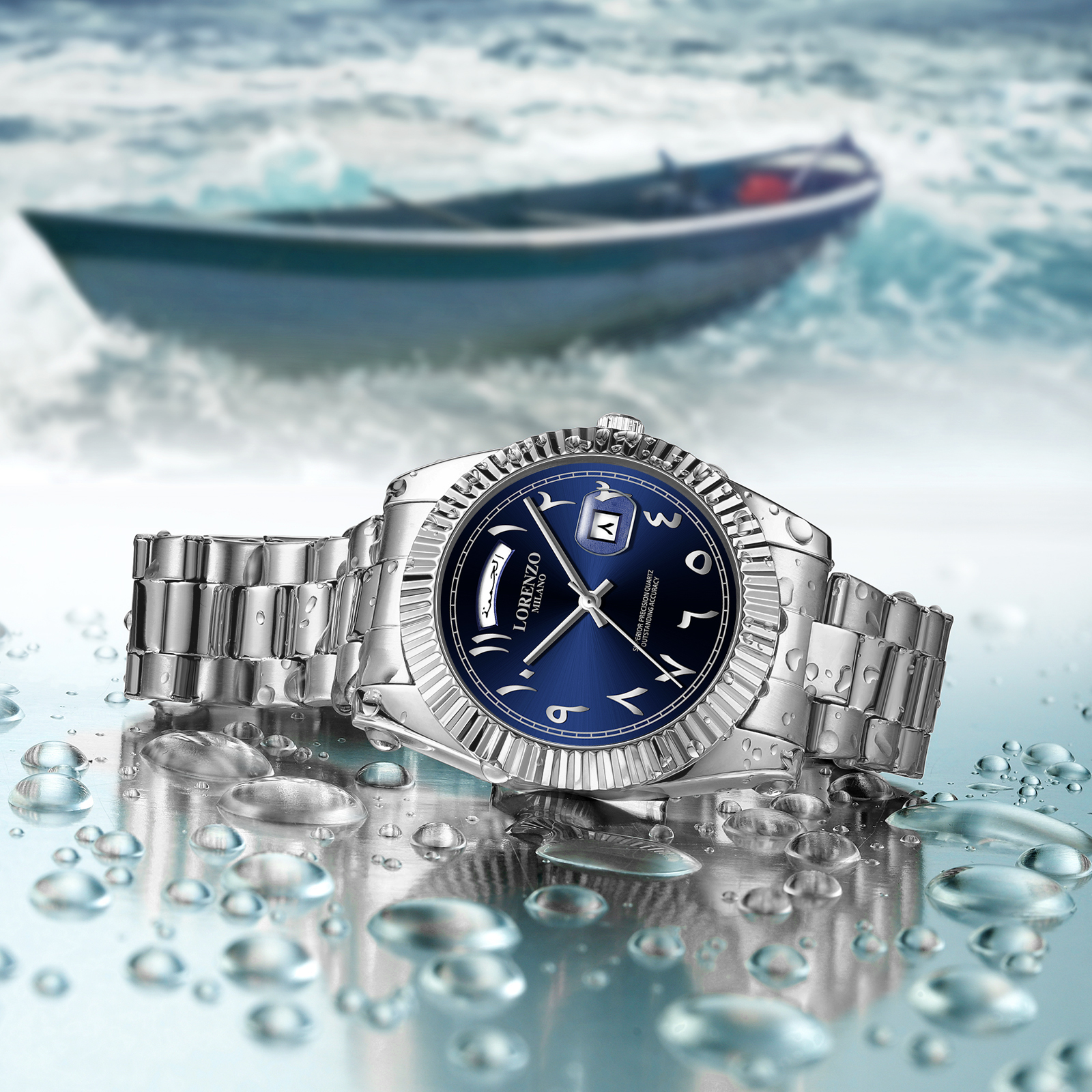 Lorenzo Day-Date Arabic Silver Blue - 8