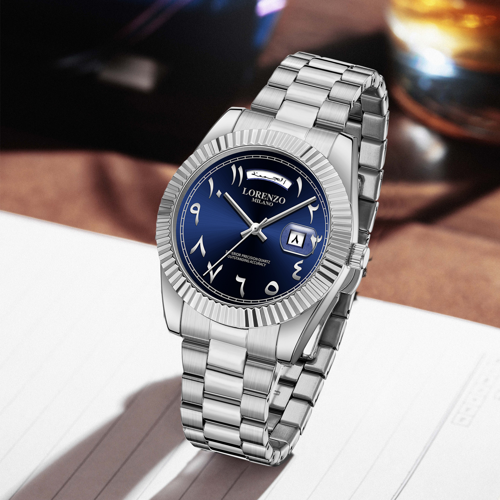 Lorenzo Day-Date Arabic Silver Blue - 9
