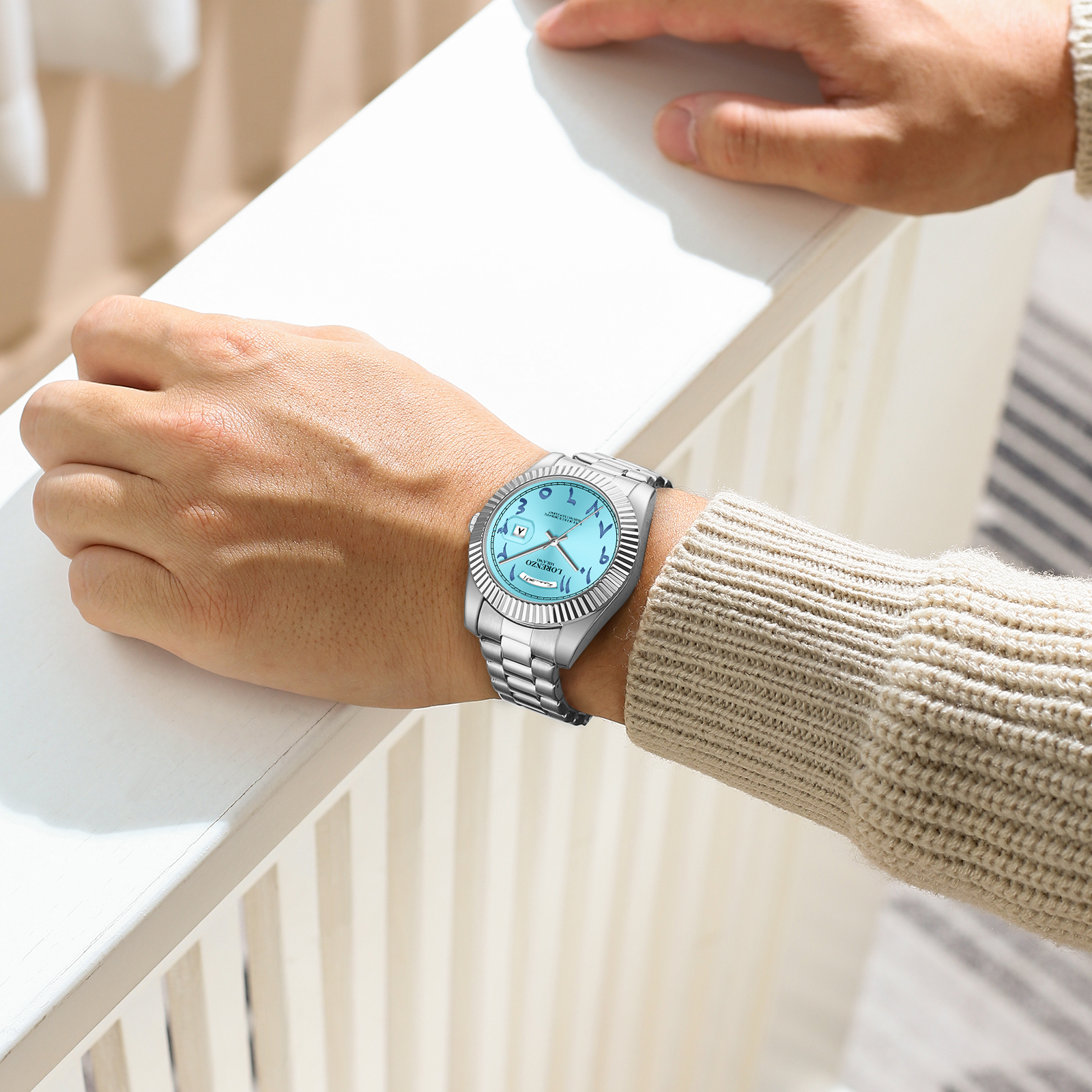 Lorenzo Day-Date Arabic Silver Sky Blue - 7